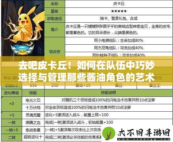 去吧皮卡丘！如何在队伍中巧妙选择与管理那些酱油角色的艺术之谜