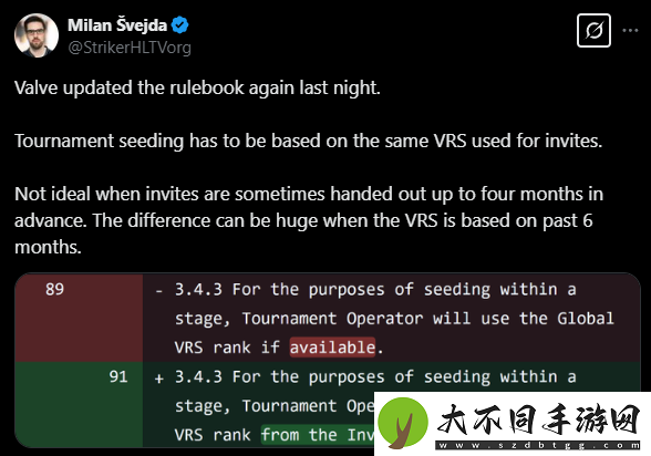 V社再次调整VRS规则手册